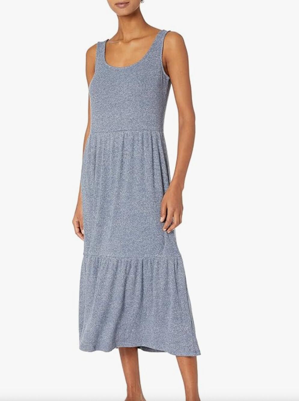 Daily Ritual Knit Rib Blue Tiered Midi Maxi Tank Dress XL Sleeveless